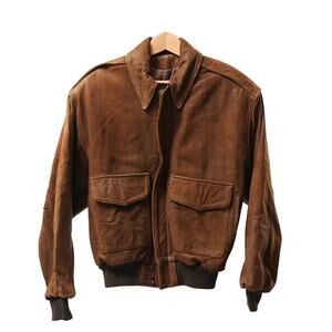 Vintage Genuine Leather Flight Aviator Bomber Jacket Mens Small Brown Full Zip